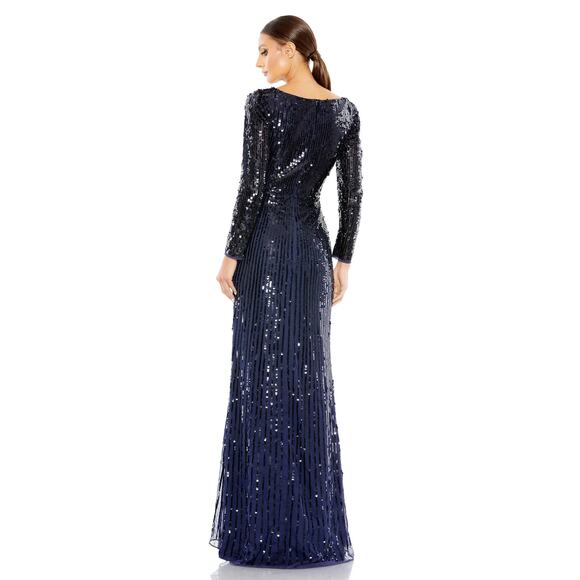 Mac Duggal Navy Sequin Long Sleeve Dress - Picture 3 of 9